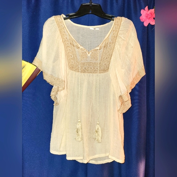 Boho Tan Blouse - Picture 1 of 2